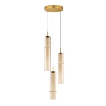 Lustra moderna cu 3 pendule LED, Metal, Sticla, Cognac, SANO