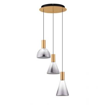 Lustra moderna cu 3 pendule LED, Metal, Sticla, Fumuriu, Voi