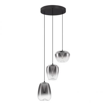 Lustra moderna cu 3 pendule LED, Metal, Sticla, Gri Fumuriu, OBLO