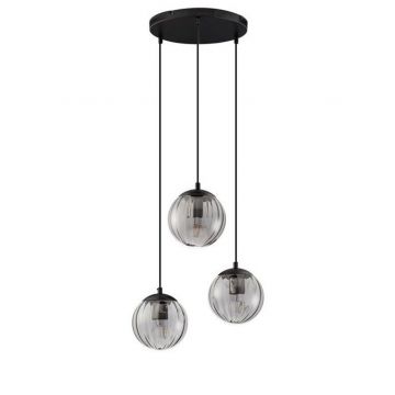 Lustra moderna cu 3 pendule, Metal, Negru, Sticla, Fumurie, ABBACUS