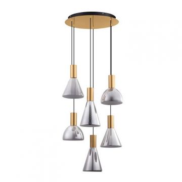 Lustra moderna cu 5 pendule LED, Metal, Sticla, Fumuriu, Voi