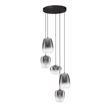 Lustra moderna cu 5 pendule LED, Metal, Sticla, Gri Fumuriu, OBLO