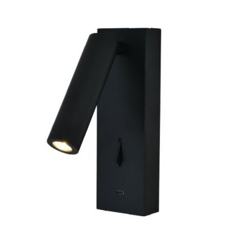 Aplica de perete, Mufa USB, LED, Tarifa III negru MA-8985