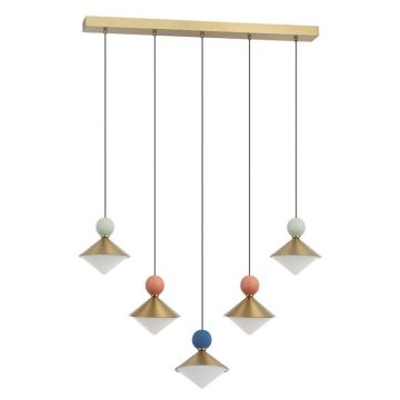 Lustra cu 5 pendule LED, Ceramica, Sticla, BRASS, ZB-25103