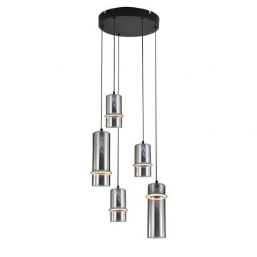 Lustra cu 5 pendule LED, SMOKE GLASS-BLACK, ZB-2535