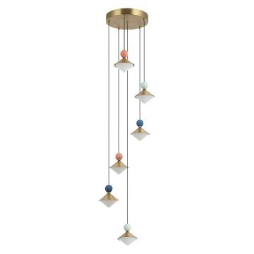 Lustra cu 6 pendule LED, Ceramica, Sticla, BRASS, ZB-25102