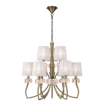 Candelabru clasic cu 9 brate LOEWE antique brass/ abajur alb