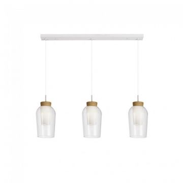 Lustra cu 3 pendule design modern Nora alb/ lemn