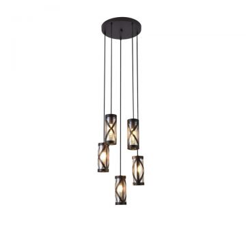 Lustra cu 5 pendule design industrial metalica galben de chihlimbar 5L OBERON 5340 RX