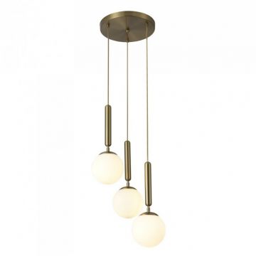 Lustra moderna aurie cu 3 pendule din sticla alba Divina 5353 RX