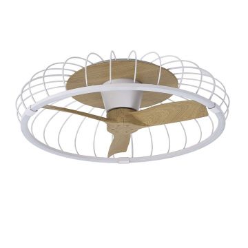 Lustra LED Smart cu Ventilator si telecomanda NATURE alb/fag