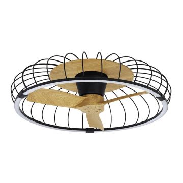 Lustra LED Smart cu Ventilator si telecomanda NATURE negru/fag