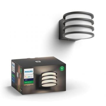 Aplica LED de exterior Philips HUE White Lucca, E27, 9.5W (60W), IP44, 806 lumeni, aluminiu, bec alb Hue inclus