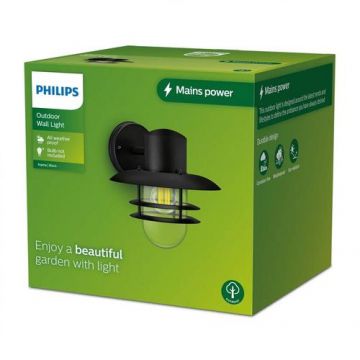 Aplica pentru exterior Philips INYMA, 1xE27, max 25W, IP44, 245x260x230mm, Negru