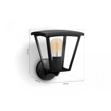 Aplica tip felinar LED pentru exterior Philips Hue Inara UP, 1xE27, 7W, 550 lm, lumina calda (2700K), dimabila, IP44, 256x219x277mm, Negru