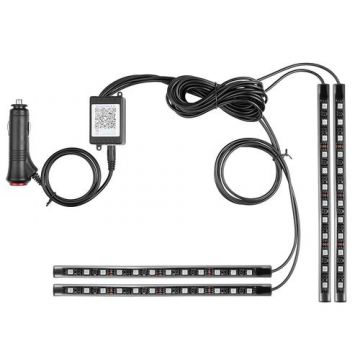 Banda LED Tracer TRAOSW46896 RGB pentru masina, 48 LED-uri, 12 W, 4 bucati (Negru)