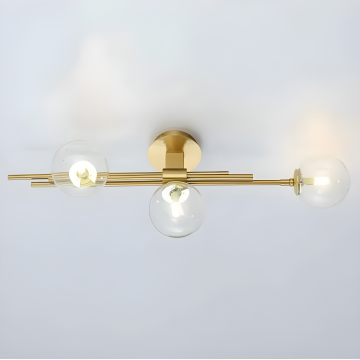 Aplica Aurie Modernă cu Globuri din Sticlă Transparentă și 3 Surse de Iluminare – Eleganță pentru Tavan sau Perete, Model DM905/3