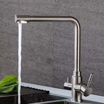 Baterie Bucătărie cu 3 Cai Inox Argintiu Model CF016 – Soluție Practică și Elegantă pentru Spălarea Multiplă
