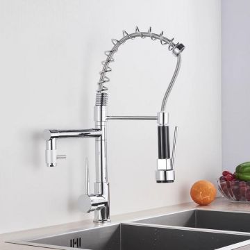 Baterie Bucătărie cu Duș Extractibil, Inox și Alamă Crom, Model YD/201 – Soluție Ideală pentru Flexibilitate și Design Elegant în Bucătărie