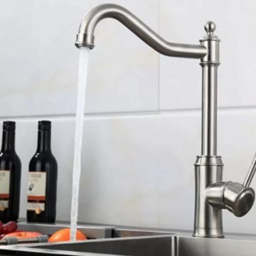 Baterie Bucătărie, Inox Satinat Model CF024 – Design Modern și Funcționalitate pentru Orice Bucătărie.