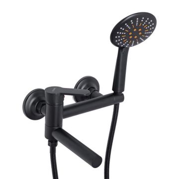 Baterie cu Pară și Furtun Negru – Design modern și elegant pentru un duș confortabil și rafinat.