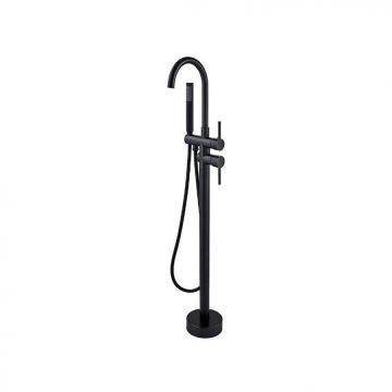 Baterie de Podea cu Cadru Rotund Negru – Ideală pentru un decor minimalist și rafinat în baie.