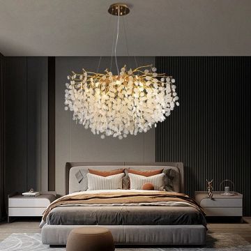Candelabru Elegant cu Cristale și 6 Surse de Iluminat, Design Auriu – DM9103/800 – Ideal pentru Living sau Sufragerie Elegantă.