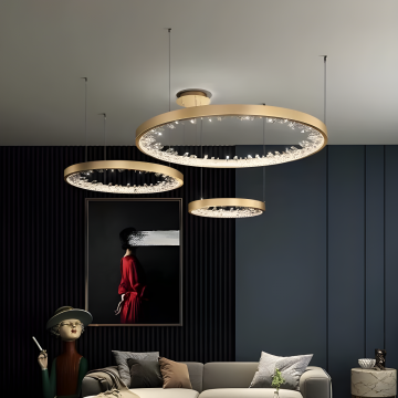 Candelabru Inelar Auriu Elegant cu Cristale Decorative – O Bijuterie Rafinată pentru Orice Spațiu, Model DM23529/40+60+80