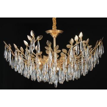 Candelabru Modern cu 5 Becuri și Eleganță Cristalină, Design Auriu – DM6747/500 – Perfect pentru Sufragerie sau Living.