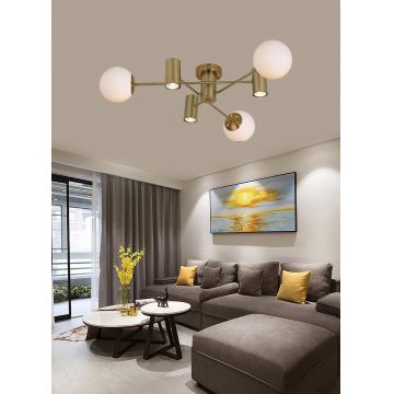 Candelabru Modern cu 6 Surse de Iluminare și Detalii Auriu/Alb DM8839-3+3 – Design Unic pentru Camerele Tale