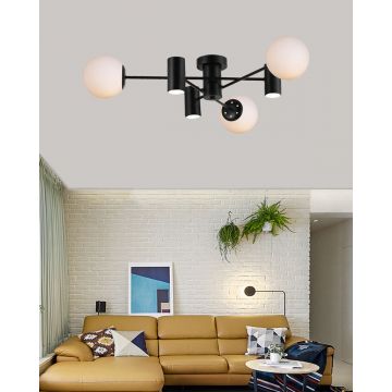 Candelabru Modern cu 6 Surse de Iluminare și Detalii Negru/Alb DM8839-3+3 – Design Unic pentru Camerele Tale