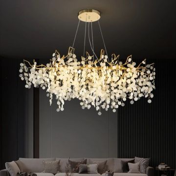 Candelabru Modern cu Cristale și Iluminare Auriu, Design Elegant – DM9103/1200 – Perfect pentru Camere de Luat Masa sau Holuri de Lux.