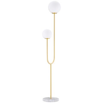 HOMCOM Lampadar metal Lampadar de podea salon auriu cu 2 capete abajur globe alb sticlă mată, 25W, 33 x 25 x 155,5 cm | Aosom Romania