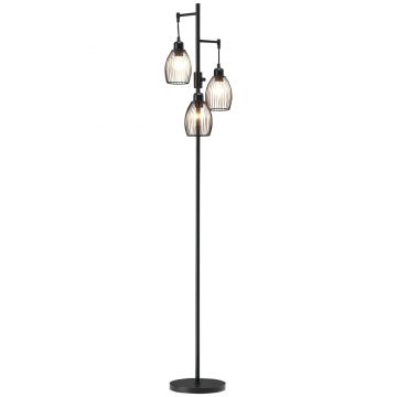 HOMCOM Lampadar stil industrial 40 W max. 3 abajururi din metal cu sârmă cu luminozitate reglabila, suport E27, negru | Aosom Romania