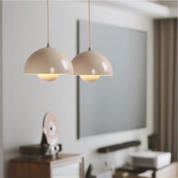 Lampă pendul semisferică modernă, stil nordic, Metal Crem – DM9202/230 E27 – Iluminat simplu și elegant, ideal pentru o atmosferă caldă și primitoare.