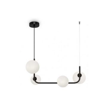 Lampa Suspendată Neagră cu 4 Globuri Alb Mat E27x4, DM-3001/4 – Glamour și Eleganță în Designul Tău