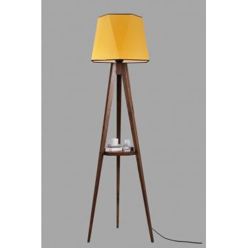 Lampadar Sehbalı tripod lambader ceviz altıgen hardal abajurlu Maro/Mustar