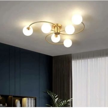 Lustră contemporană cu 6 lumini și abajururi albe – DM Living DM-F0011/6 – Perfectă pentru un ambient modern și luminos.