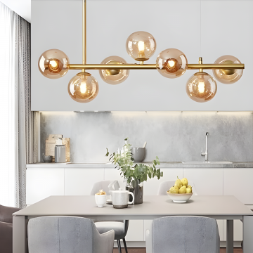 Lustră de Lux Aurie Suspendată cu 7 Abajururi – Eleganță și Funcționalitate pentru Spații Distinse, Model DM8323/7