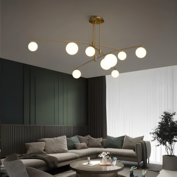 Lustră de Lux  Suspendată, Aurie, Cu 9 Abajururi, 9 x G9, Perfectă pentru Decoruri Contemporane, Model DM5478/9