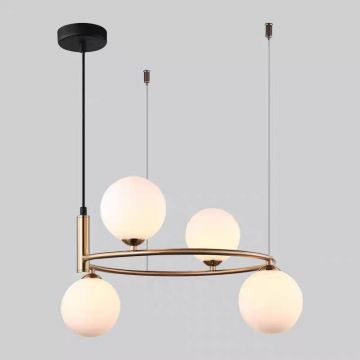 Lustră de Lux tip Pendul DM-DX2062-4 cu 4 Abajururi, Înălțime Reglabilă, 4 x G9, Auriu/Alb – Design Modern de Lux pentru Casa Ta