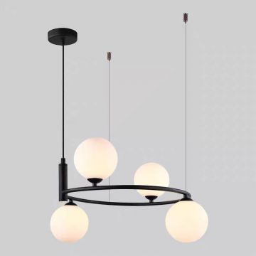Lustră de Lux tip Pendul DM-DX2062-4 cu 4 Abajururi, Înălțime Reglabilă, 4 x G9, Negru/Alb – Design Modern de Lux pentru Casa Ta