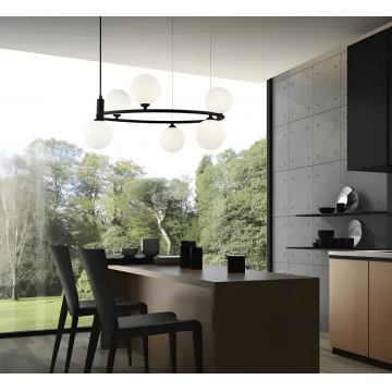Lustră de Lux tip Pendul DM5483/6 cu 6 Abajururi, Înălțime Reglabilă, 6 x G9, Negru/Alb – Design Modern de Lux pentru Casa Ta