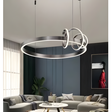 Lustră de Lux Tip Pendul, Gri, Cu Telecomandă, 3 Tipuri de Lumină, Înălțime Reglabilă, 70W, Model DM9147/600