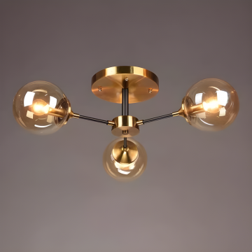 Lustră Elegantă cu 3 Surse de Iluminare E14 și Globuri din Chihlimbar – O Piesă Distinsă pentru Iluminat, Model DM1055/3