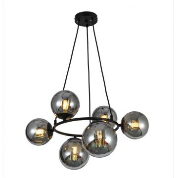 Lustră LED de Lux Gold Modernă Nordică cu 6 Bile Fumurii, Model DM-VP2413-6 – Iluminat Elegant pentru Spații Contemporane
