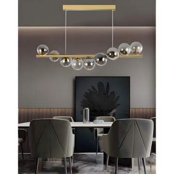 Lustră LED de Lux Gold Modernă Nordică cu 9 Bile Fumurii, Model DM-DX220-9 – Iluminat Elegant pentru Spații Contemporane
