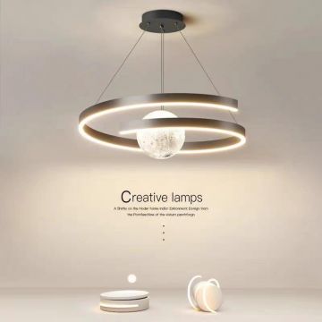 Lustră LED Elegantă cu Telecomandă WiFi 2.4G, Lumină Reglabilă Rece/Calda/Neutră, 120cm, Iluminare Premium și Stil Contemporan DM-G4125 Negru