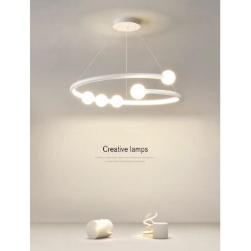 Lustră LED Elegantă cu Telecomandă WiFi 2.4G, Lumină Reglabilă Rece/Calda/Neutră,Iluminare Premium și Stil Contemporan DM-G4128 Alb