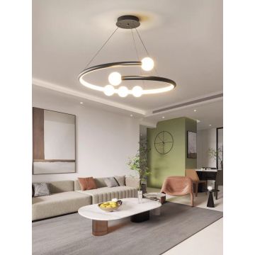 Lustră LED Elegantă cu Telecomandă WiFi 2.4G, Lumină Reglabilă Rece/Calda/Neutră,Iluminare Premium și Stil Contemporan DM-G4128 Negru